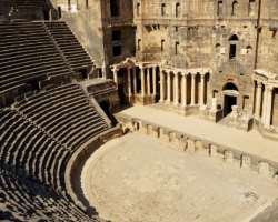 The site has Roman Theatre of 2nd-century and the basilica of the martyrs Sergios dated from the sixth century, and other ruins of the Roman period. I